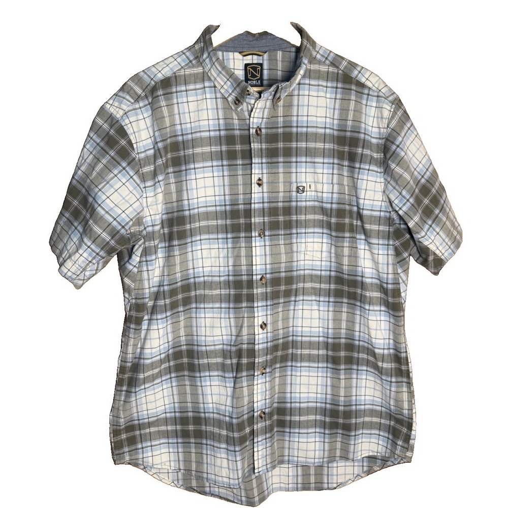 Noble Outfitters Men's SS Green Blue Plaid Shirt Size XL Short Sleeve EUC